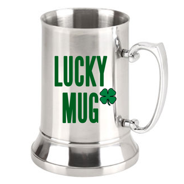 Printed Beer Mug Stainless Steel 20 oz - Lucky Mug Green