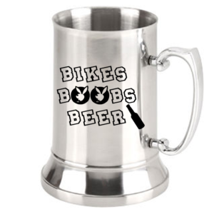 Printed Beer Mug Stainless Steel 20 oz - Bikes Boobs Beer